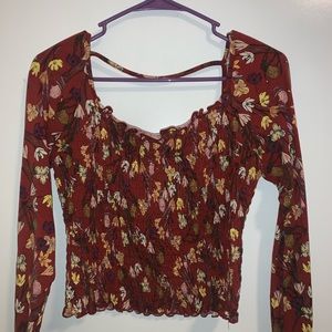 Long sleeve maroon flower top